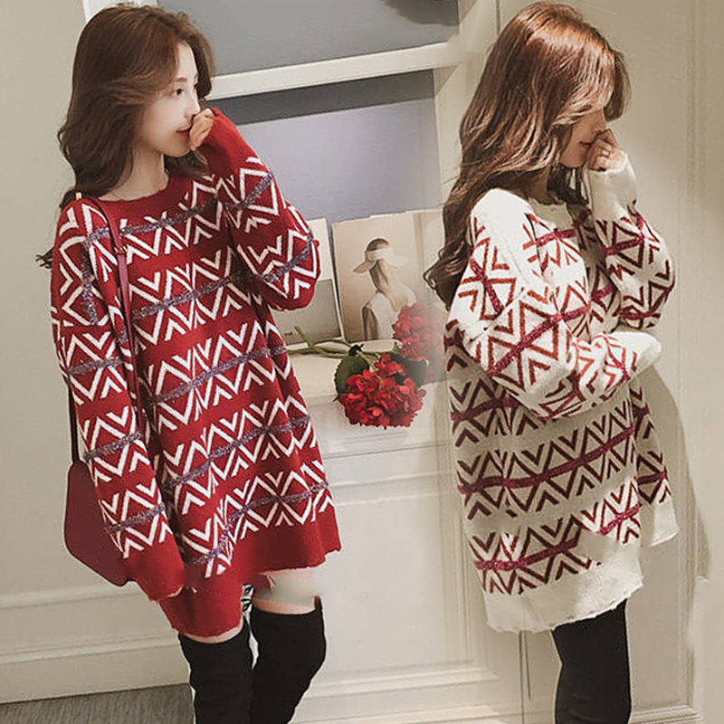 Pregnant women middle - long - edited sweater 2021 Fashion Stripe and loose tops knitting shirt