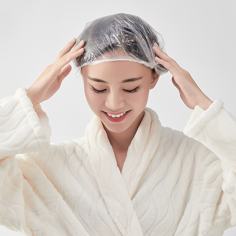 Disposable shower cap female waterproof bath hair hat baking oil heating hair mask special care thick plastic head cover bath cap