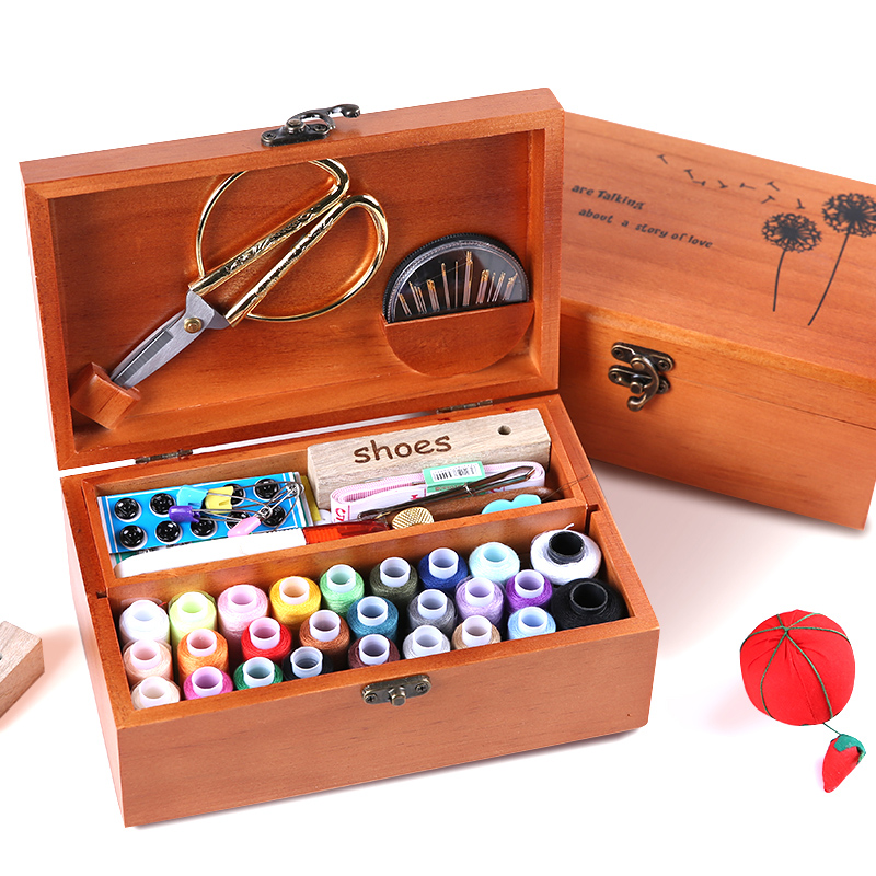 Sewing box set home large multifunctional solid wood finishing box hand-stitched strong large sewing bag storage