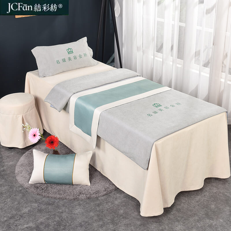 Knot silk spinning beauty salon bed cover four-piece set Nordic style four seasons universal simple massage bed cover Bed single quilt cover custom