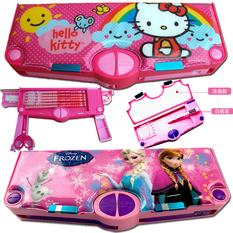 Creative Streaming Net Red Pen Box Multifunction Pencil Case Pencil Bag Female Boy Elementary Students Lead Pencil Case Button Automatic