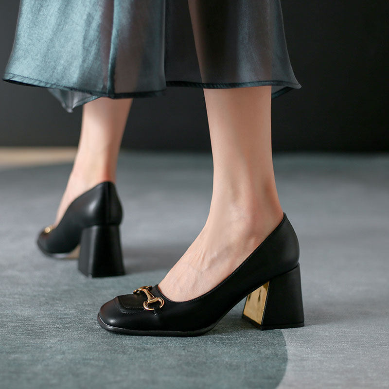 Herbena title Buttoned Square Head G Home High Heels Girl 2022 Spring new retro French style Mary Jane coarse heel single shoe