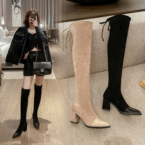 Long Boots Woman Over Knee 2021 Autumn Winter Single Boots New elastic Thin slim boot Long cylinder boot coarse heel high heel high drum extra-long