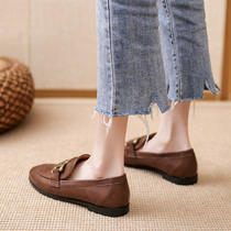 2021 New Springtime Lefu Shoes Women One Foot Pedal Sloth Shoes Retro Inron Wind Small Leather Shoes Flat Bottom 100 Lap Single Shoes