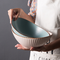 Creative ceramic fruit salad bowl Nordic minimalist porcelain bowl household fruit and vegetable dessert bowl single mixed rice tableware large