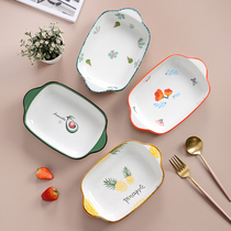 Baking tray ceramic oven Bowl creative home Italian Net red dinner plate ins Wind cheese plate rectangular microwave oven special