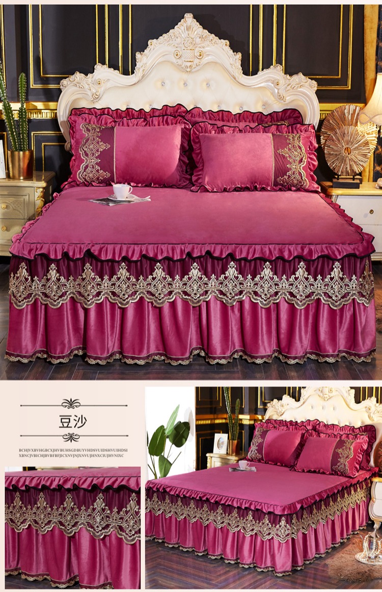 Châu Âu pha lê nhung ấm ren một mảnh giường váy bedspread Simmons đơn hoặc kép ngắn bộ mùa đông sang trọng giường 1.8m - Váy Petti váy giường khách sạn