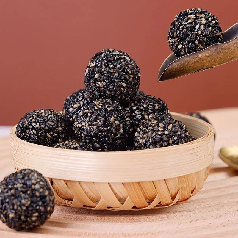 Black Sesame Pill 9 Steam 9 tanned sesame pill Pure black Sesame ball ready-to-eat snack