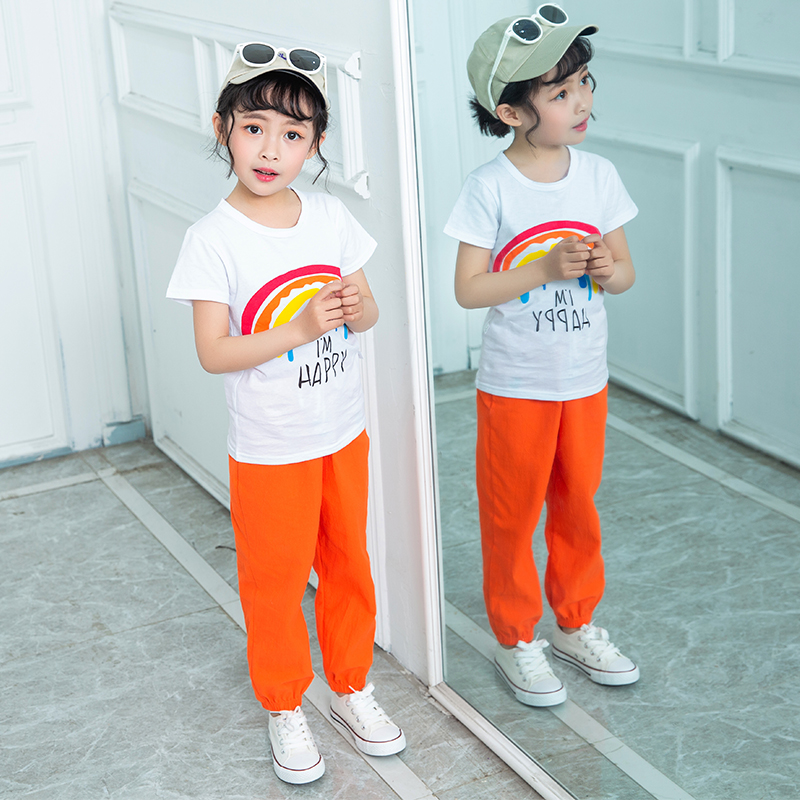 Mùa hè của trẻ em ngắn tay bộ 2019 mới giữa chàng trai mùa hè và con trai lớn tuổi bên ngoài mặc phiên bản Hàn Quốc của tập hai mảnh.