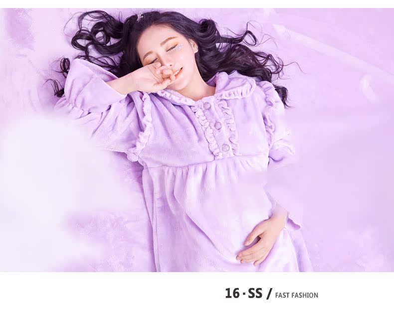 Coral nhung nightdress mùa thu nữ mùa đông dày flannel nightdress ve áo dài đồ ngủ nữ công chúa nhà dịch vụ vay mac nha dep
