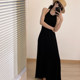 2024 European and American plus size women's long dress modal long dress halter neck strapless back sexy beach temperament