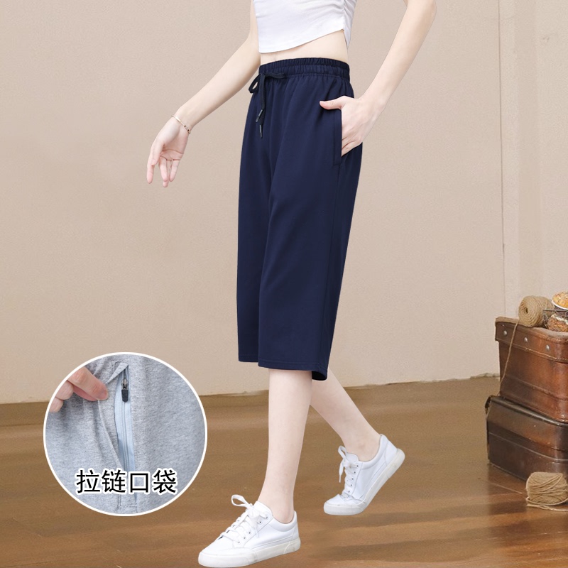 Pure Cotton Women's Summer Thin Cropped Pants, Loose Plus-Size Straight-Leg Pants, High-Waisted Casual Mid-Length Pants for Outdoor Wear
