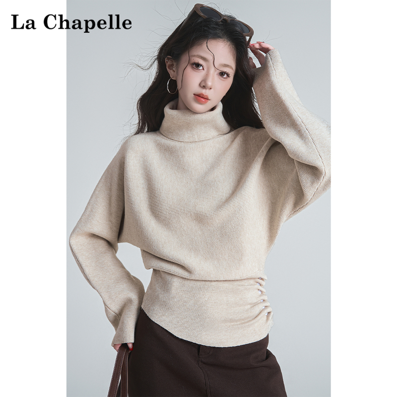 La Chapelle 2026 Winter Casual Style Turtleneck Knit Sweater for Women, Pleated Pullover Sweater, Inner Layer Base Shirt Top