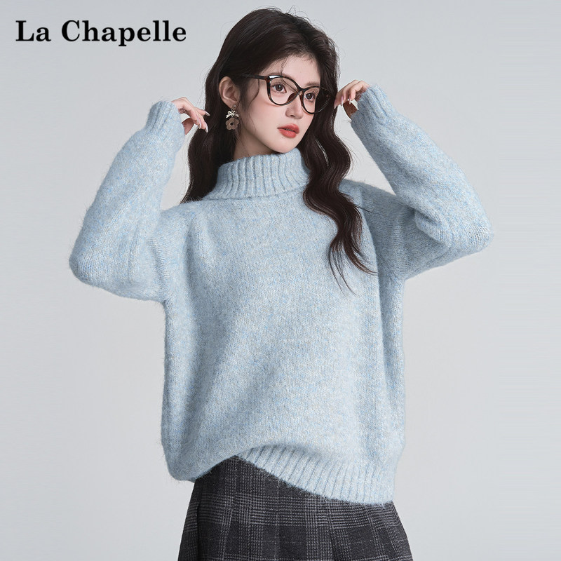 La Chapelle Light Blue Turtleneck Pullover Sweater for Women 2026 Winter Style Loose Thickened Warm Knit Top La Chapelle Light Blue Turtleneck Pullover Sweater for Women 2026 Winter Style Loose Thickened Warm Knit Top