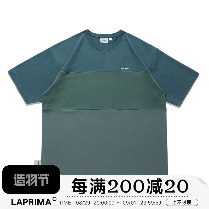 LAPRIMA LAP 21SS gradient color stitching short-sleeved t-shirt cotton wild loose tooling cityboy