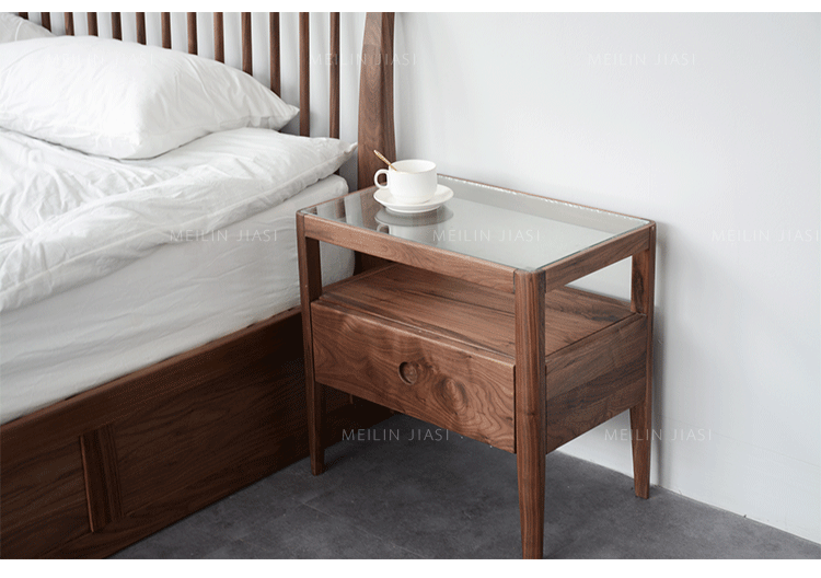 Giường gỗ rắn Bắc Âu hiện đại tối giản tối giản óc chó màu đen giường cao áp gỗ sồi 1,8 m giường đôi - Giường giường kéo thông minh