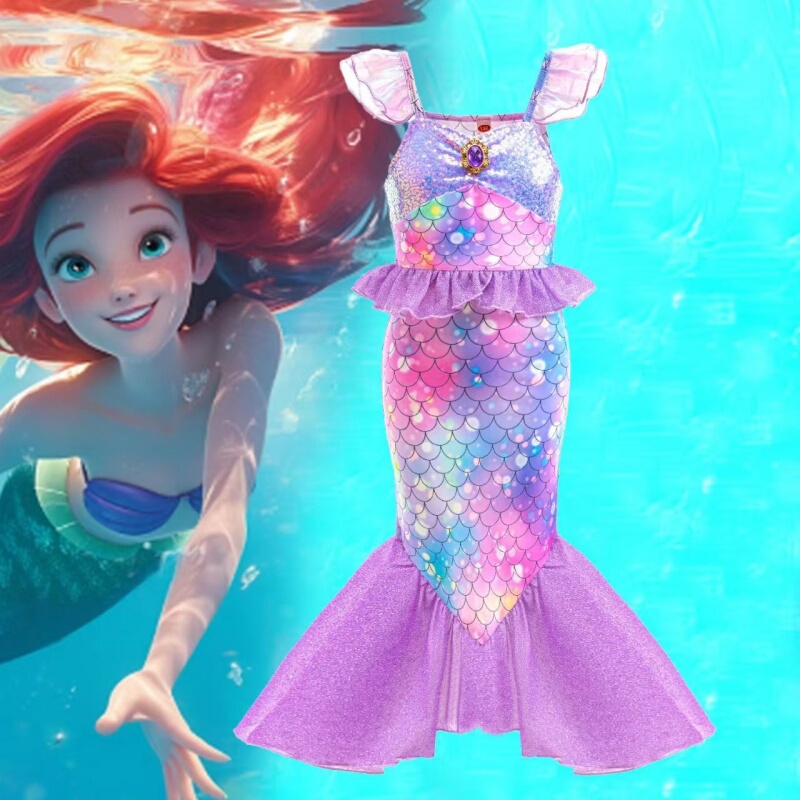 Mermaid Princess Dress, Summer Fishtail Dress, Girls' Camisole Long Dress, Stylish Kidsren's Birthday Dress