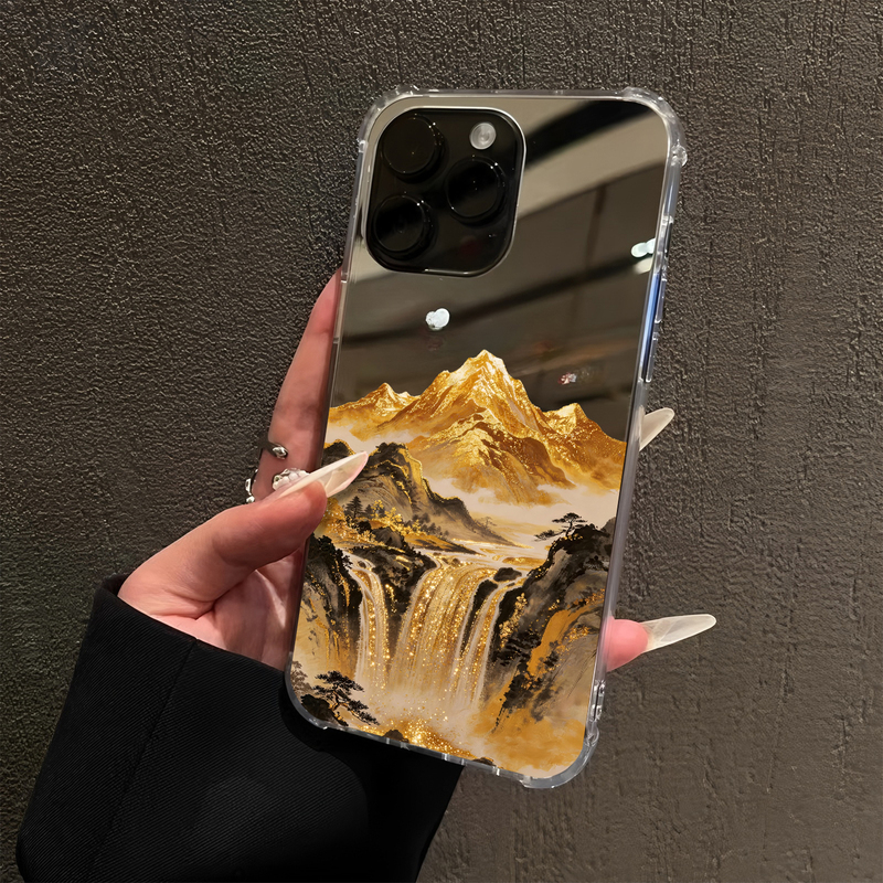 Black Gold Energy Flowing Water Brings Wealth Suitable for iPhone 17 Pro Max Mirror Surface 16E Simple 15 Pro Apple 14 Phone Case Xsmax Touch-Up 13 Sunlight Gold Mountain 12 Pro Attract Wealth Xr Trendy 78Plus