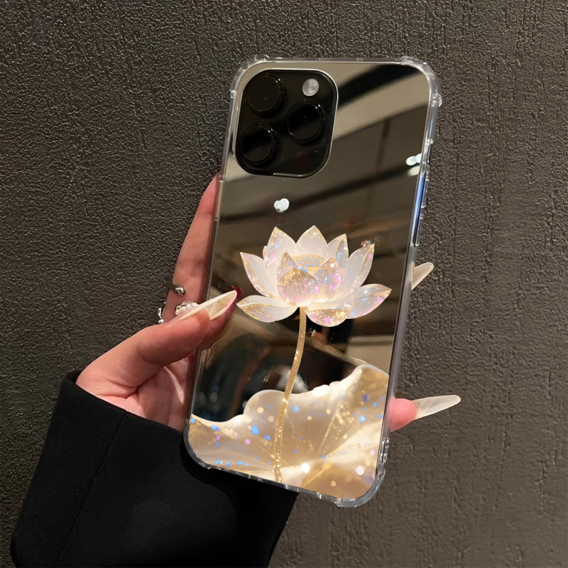 New Chinese-Style Lotus Suitable for iPhone 16 Pro Mirror Surface 15 Pro Max Good Luck 14 Pro Apple 11 Phone Case XS Max Touch-Up 13 Luxury 7/8 Plus Creative 12 Trendy 6P Simple Xr