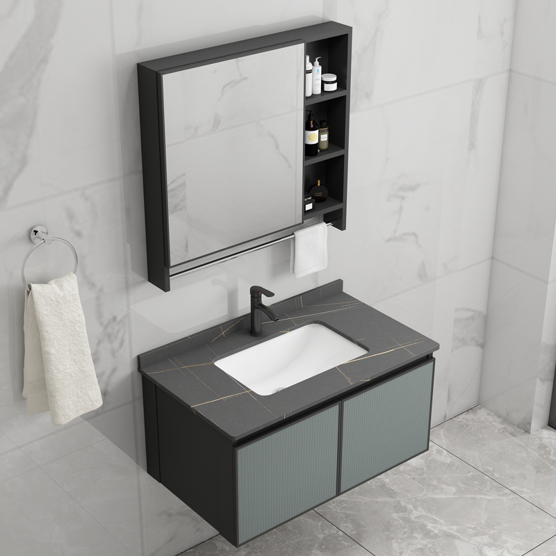 Rock slab space aluminum washbasin bathroom cabinet combination modern minimalist bathroom integrated ceramic washbasin washbasin