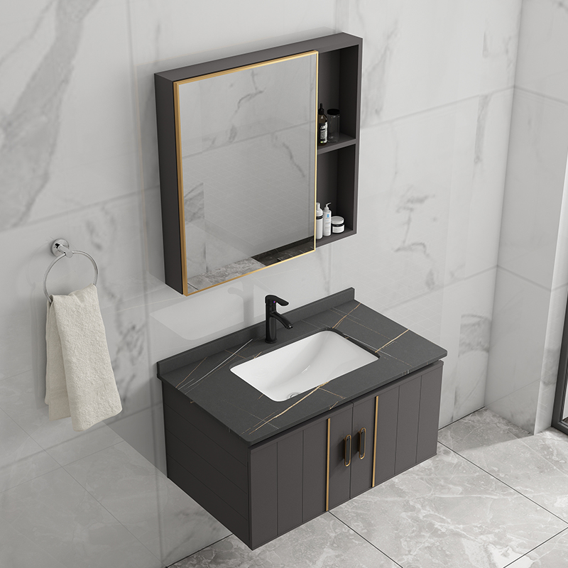 Rock Board Space Aluminum Bath Room Cabinet Makeup Room Modern Minimalist Washbasin Cabinet Combined Wash table surface integrated washbasin