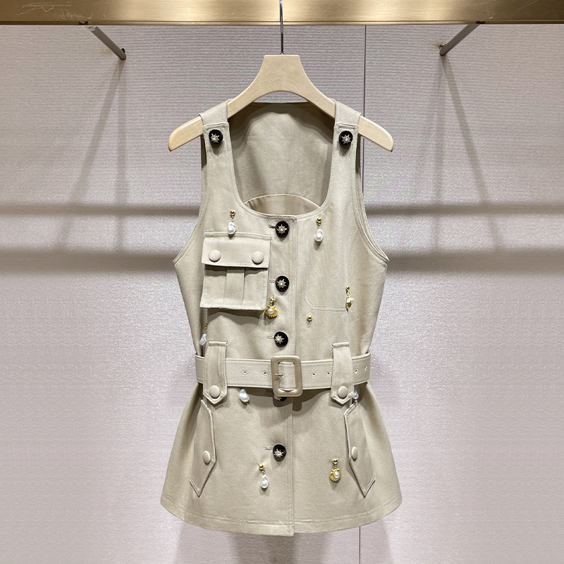 High-End Aura-Enhancing Dress 2026 Spring/Summer New Style Gorgeous Pearl Shell Pendant Decoration Waist-Cinching Tank Dress