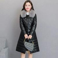 Áo khoác da nữ mới Hained xuống 2018 mùa đông dài phần lông cáo mỏng cổ áo khoác da dày blazer da