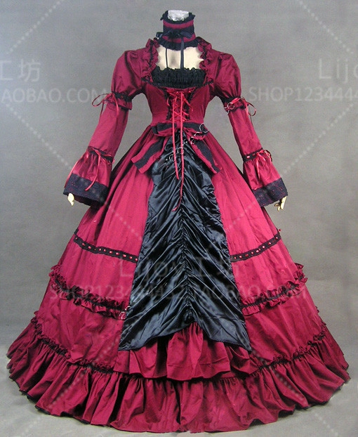 Halloween Cosplay Costume Lolita Gothic Victorian Floor-Length Dress Ball Gown Court Dress