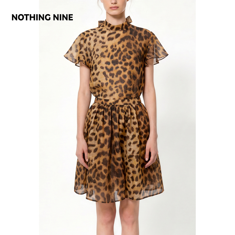 Nothing Nine Soft Gauze Leopard Print Tencel Linen Leopard Print Suit Top/Skirt