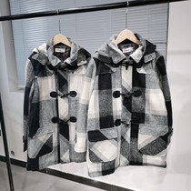 Boys and girls clothing autumn and winter plaid cotton childrens clothing thickened coats wool woolen coats horn button cotton-padded jackets