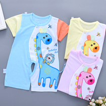 Baby short sleeve one-piece clothes Summer thin baby one-piece clothes Harvest climbing clothes open crotch newborn clothes male and female children