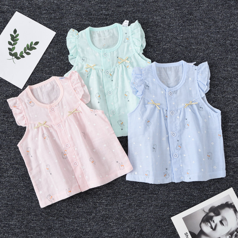 Girl short-sleeved open cardigan summer baby pie top baby cotton gauze half-sleeve princess newborn thin top