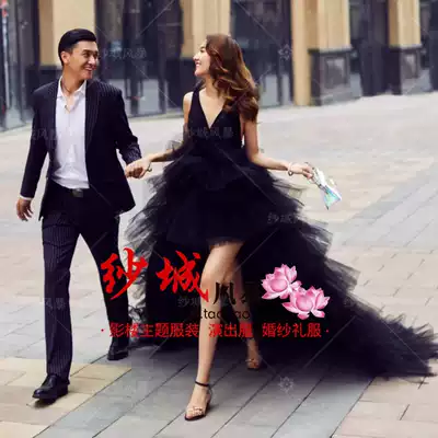 New photo studio theme clothing fashion street shoot before short and back long black wedding couple photo photo photography dress