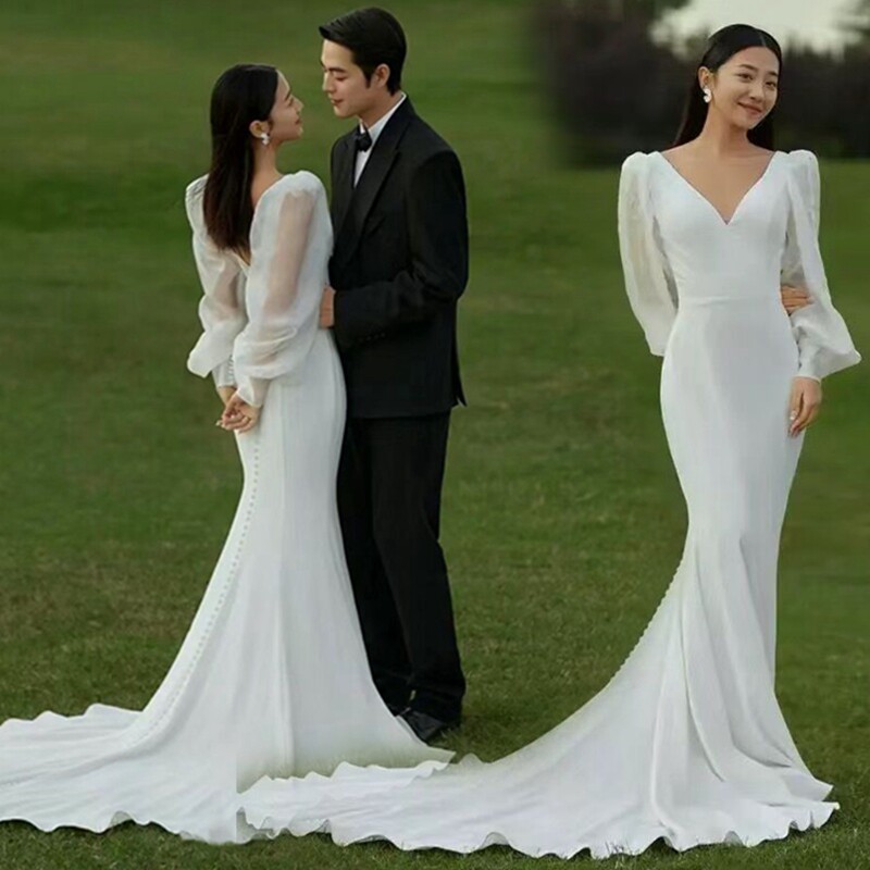 Studio Wedding Dress Couple Theme Photography Location Travel Photography Street Photography Photo Slim Tail Lawn White Tail Dress