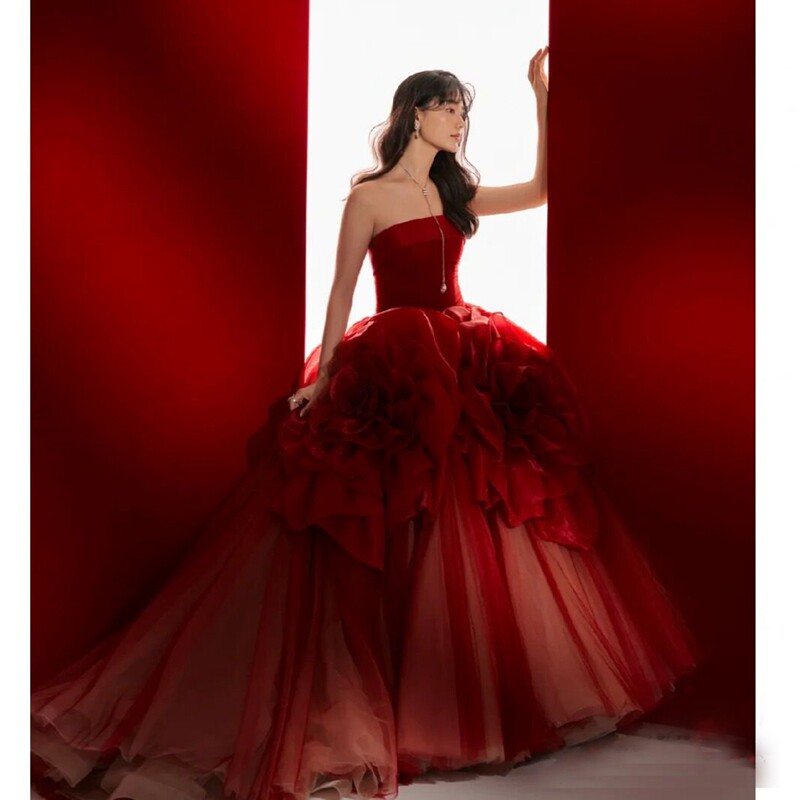 Photo Studio New Exterior Scene Mori Retro Photo Theme Clothing Flower Wedding Photography Interior Photo Red Dress