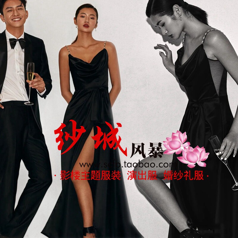 New photo gallery themed wedding dress sexy open-end fish tail gown retro photography Write a true photo Black Black Brigades Filming Dress