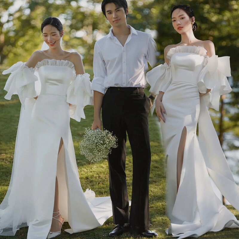 Photo Studio New Theme Photo Costume Couple Photo Dress Lawn Location Mori Travel Shooting One-Shoulder Wedding Dress