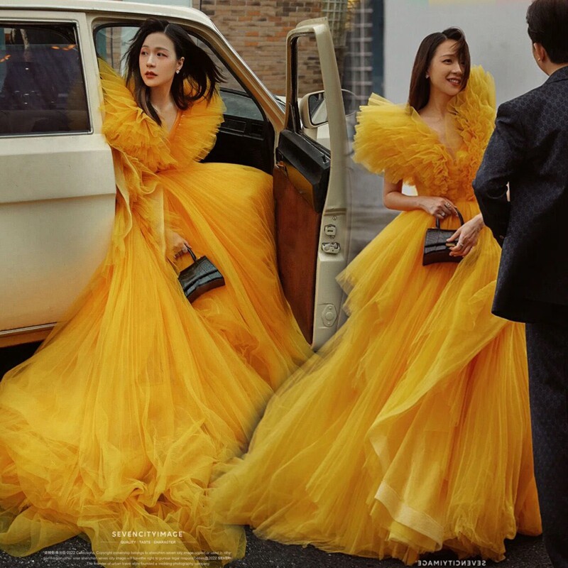 Photo Studio New Theme Wedding Dress Clothing Couple Street Shooting Travel Shooting Photo Photo Puff Skirt Location Photo Color Yarn