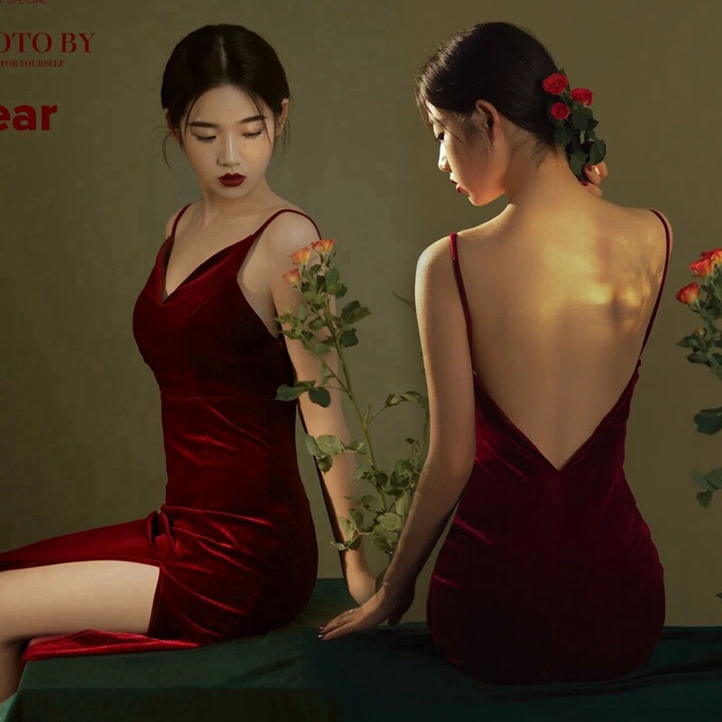 2021 photo studio theme clothing retro style girl portrait art photo suspenders mermaid wedding dress photo literary private room photo