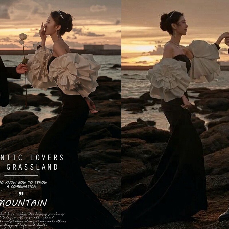 Photo Studio Clothing Seaside Beach Brigade Shooting Wedding Photography Photoshoot Flower Slim Mermaid Black Dress