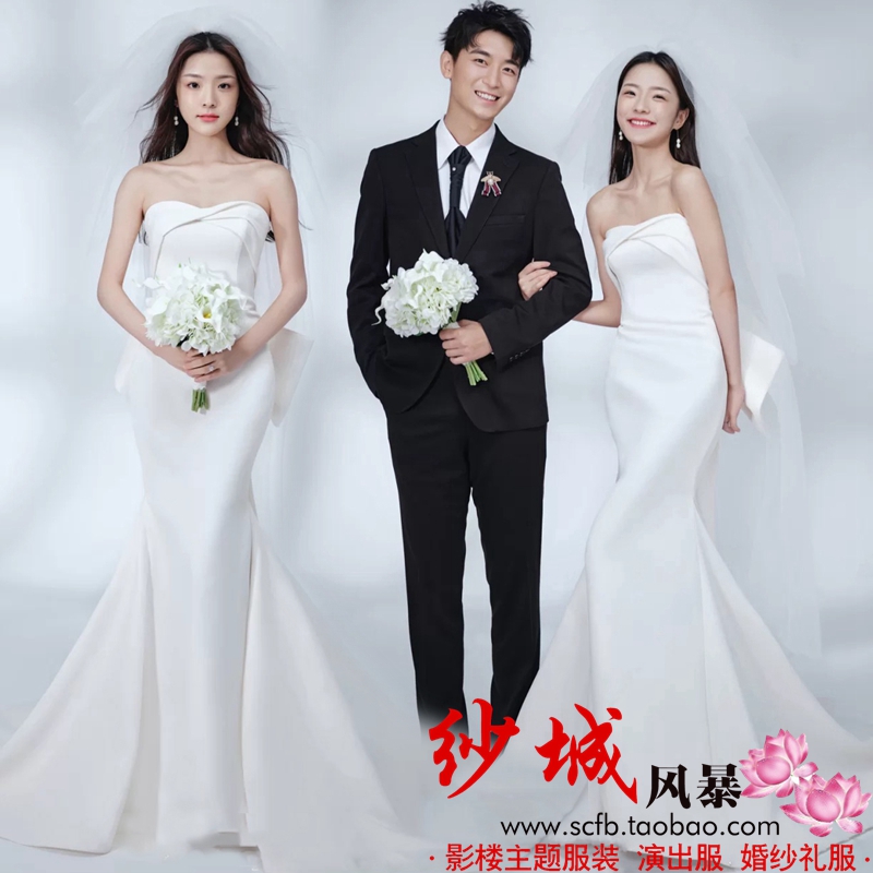Studio Studio New Theme Wedding Dress Korean Style Simple Satin Mermaid Elegant Dress Couple Photo Costume