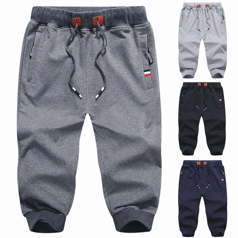 2026 New Summer Men's Cropped Pants with Zipper Pockets, Elastic Waistband, Drawstring Jogger Pants, Trendy 2026 New Summer Men's Cropped Pants with Zipper Pockets, Elastic Waistband, Drawstring Jogger Pants, Trendy