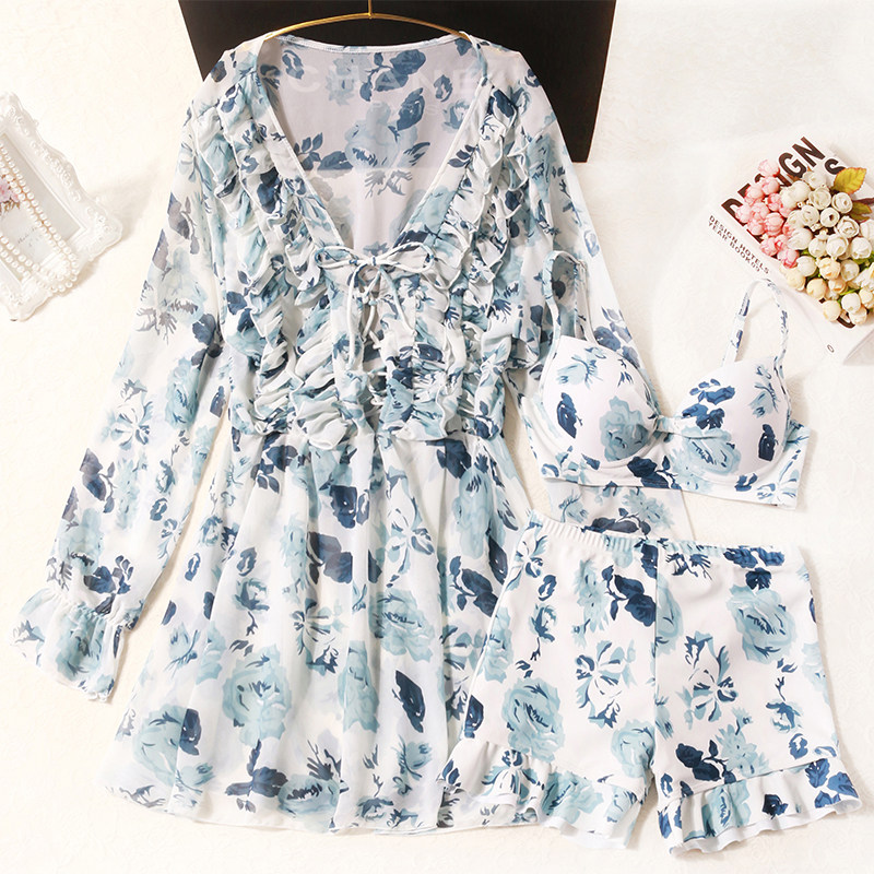 Swimsuit women's 2021 new two-piece three sets of slim cover with small breasts and a long sleeve sunscreen for conservative holiday