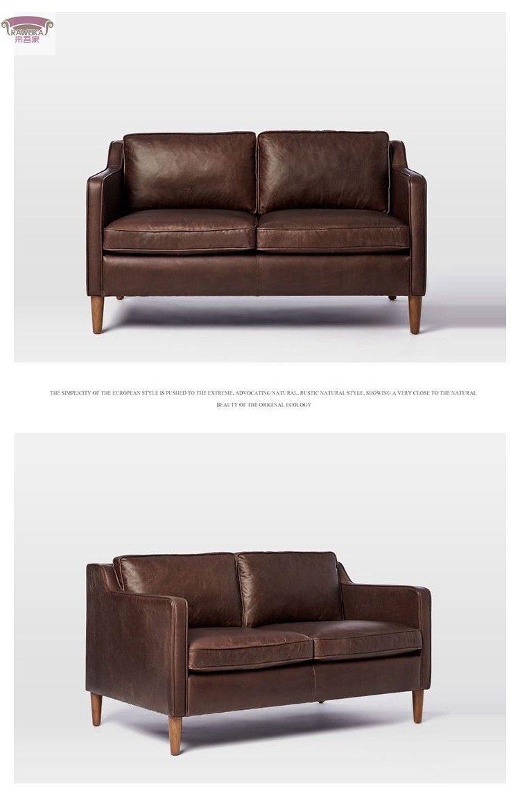 Bắc sofa ou căn hộ nhỏ tối giản hiện đại văn phòng khách sạn ba người Mỹ đen sáp dầu retro da đơn hoặc kép - Ghế sô pha ghế sofa kiêm giường ngủ