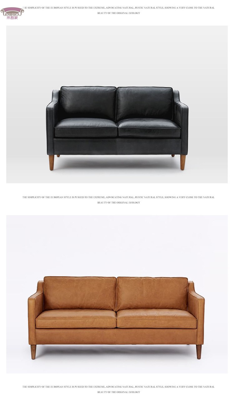 Bắc sofa ou căn hộ nhỏ tối giản hiện đại văn phòng khách sạn ba người Mỹ đen sáp dầu retro da đơn hoặc kép - Ghế sô pha ghế sofa kiêm giường ngủ