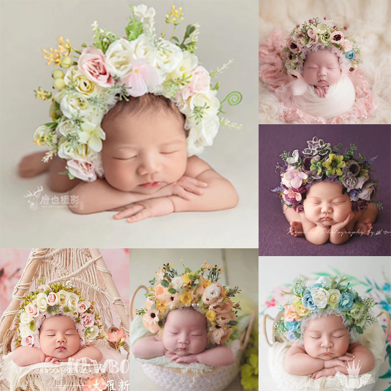 Newborn Photography Styling Caps Newborn Flowers Hats Emulation Flower Hats Newborn Styling Caps Full Moon Flowers Hats