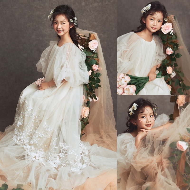 Children's Photography Clothing, 8-Year-Old Girl's Oil Painting Style Princess Dress, French-Style Tulle Dress, 10-Year-Old Big Kid's 12-Year-Old European-Style Dress