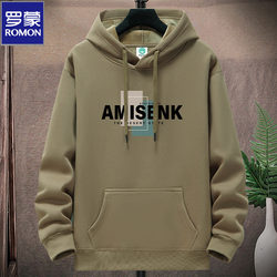 Romon Pure Cotton Hooded Sweatshirt for Men, Loose Long-Sleeved Thin Style for Autumn and Winter, Pullover Fleece Hoodie, Casual Couple Wear