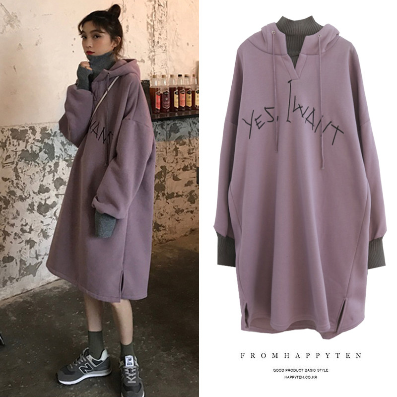 Pregnancy Woman Bottling 2021 Autumn Thick T-Shirt Woman Plus Suede Thickening Medium Long Version Loose Autumn Winter Dress Casual Ocean Dress Winter