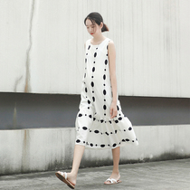 Korean maternity dress summer skirt Summer polka dot Chiffon dress Long over-the-knee hip mom vest long dress Summer dress